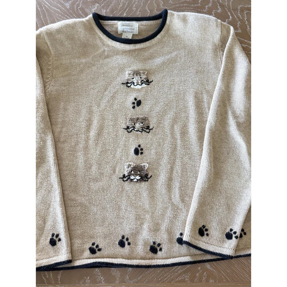 Vintage Christopher & Banks Cat Sweater M Embroidered Paw Print 90s Grandmacore - Picture 13 of 14